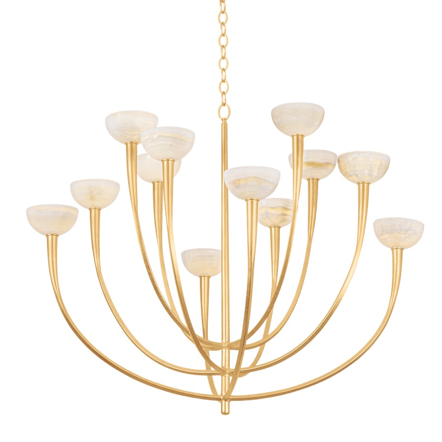 Hudson Valley Maywood 12Lt Chandelier, Vintage Gold Leaf/Onyx - 9045-VGL