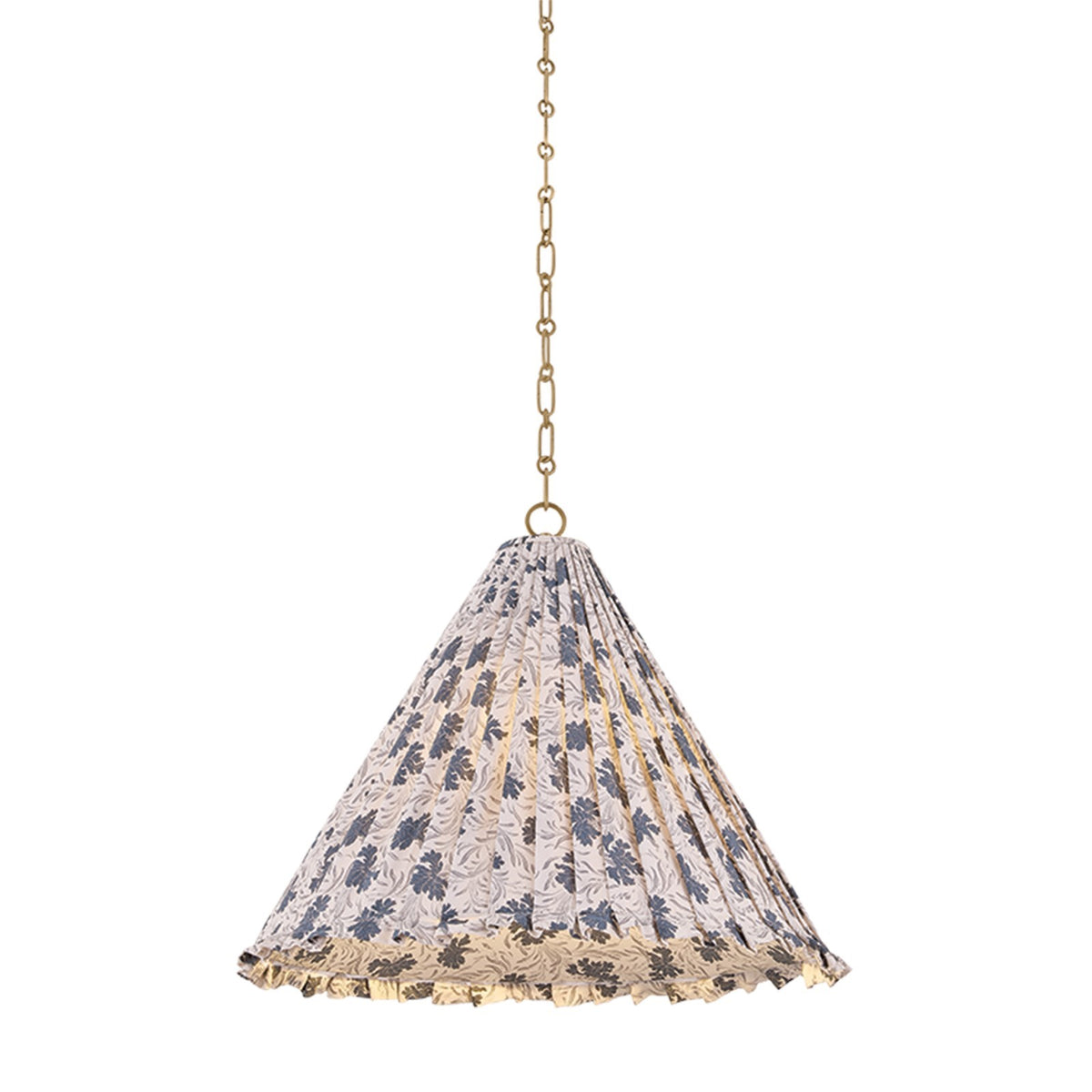 Hudson Valley Fitchburg 20in 1-Light Pendant | French Farmhouse Patina Brass and Bloom Navy Textile | Kitchen & Dining Room | Model 9161B-PBR