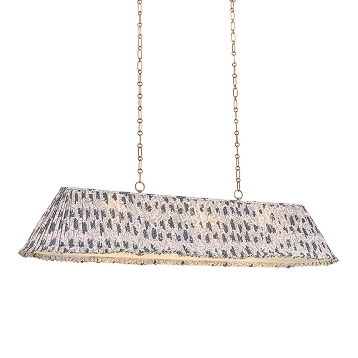 Hudson Valley Fitchburg 48in 3-Light Linear Chandelier | French Farmhouse Patina Brass and Bloom Navy Textile | Kitchen Island | Model 9163B-PBR