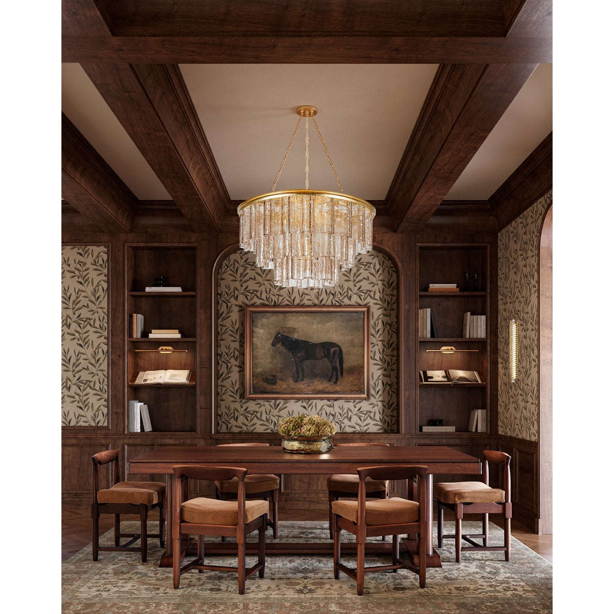 Hudson Valley Finchville 42in 9-Light Chandelier | Vintage Gold Leaf and Light Bronze Piastre Glass | Dining Room & Entryway | Model 9259-VGL
