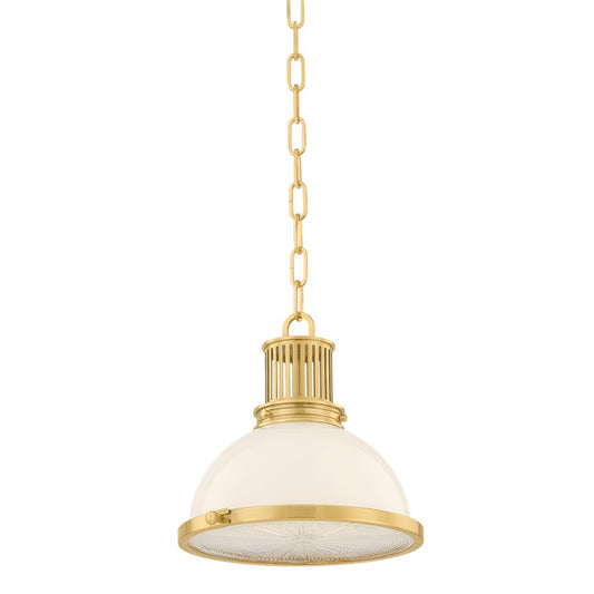 Hudson Valley Pinesbridge 1Lt 11" Pendant, Aged Brass/Opal Glossy - 9309-AGB