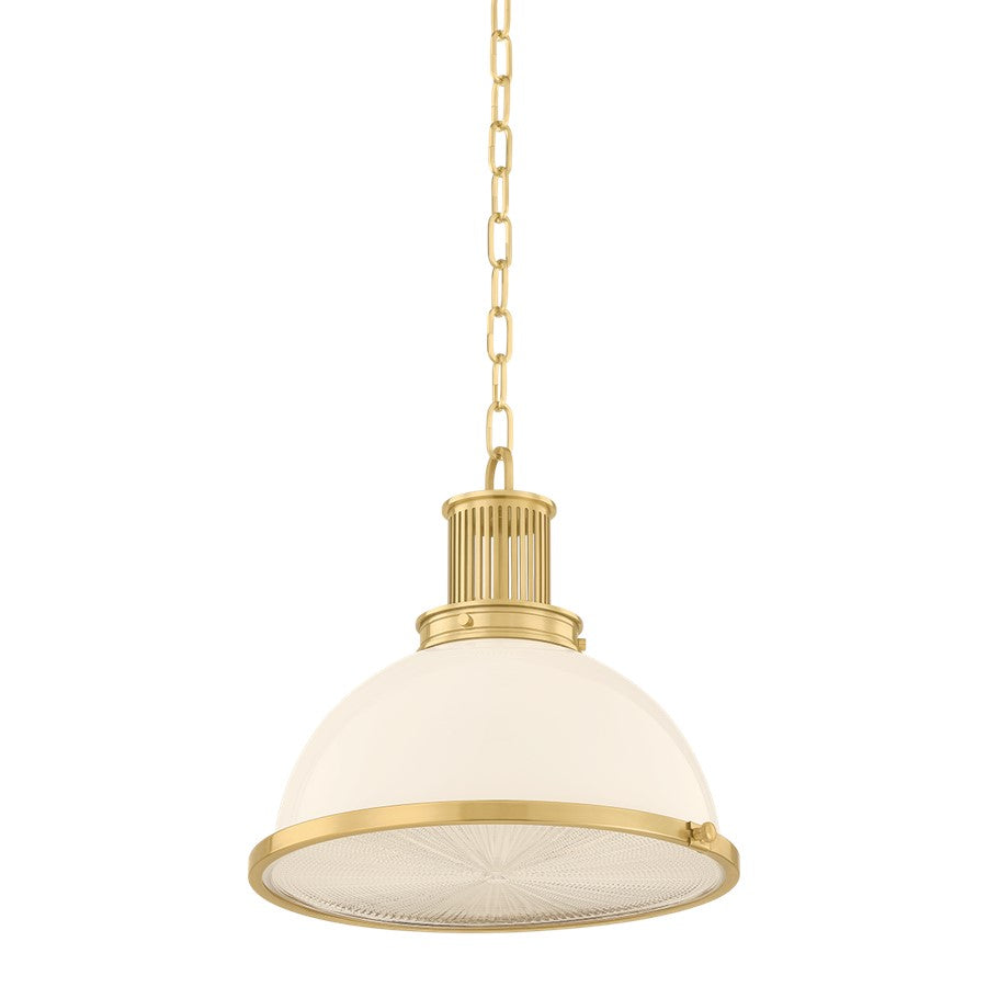 Hudson Valley Pinesbridge 1Lt 15" Pendant, Aged Brass/Opal Glossy - 9315-AGB