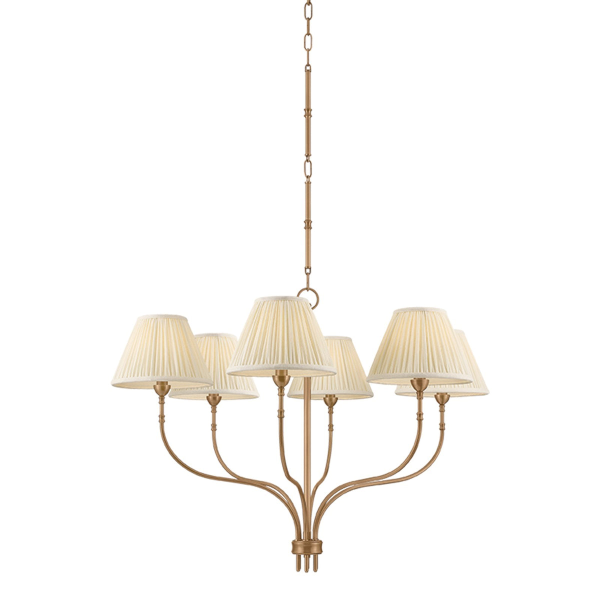 Hudson Valley Garnerville 36in 6-Light Chandelier | Traditional Patina Brass and Cream Linen | Dining Room & Foyer | 36 x 25.5 in | Model 9346A-PBR