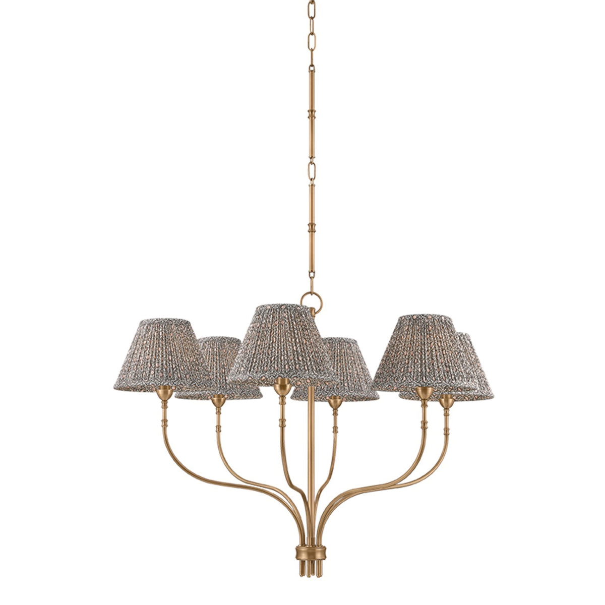 Hudson Valley Garnerville 36in 6-Light Chandelier | Patina Brass and Mimosa Moss Textile | Dining Room & Foyer | 36 x 25.75 in | Model 9346C-PBR