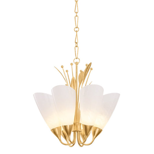 Hudson Valley Forest Glen 6Lt Chandelier, Gold Leaf/Seeded Cloud - 9526-VGL