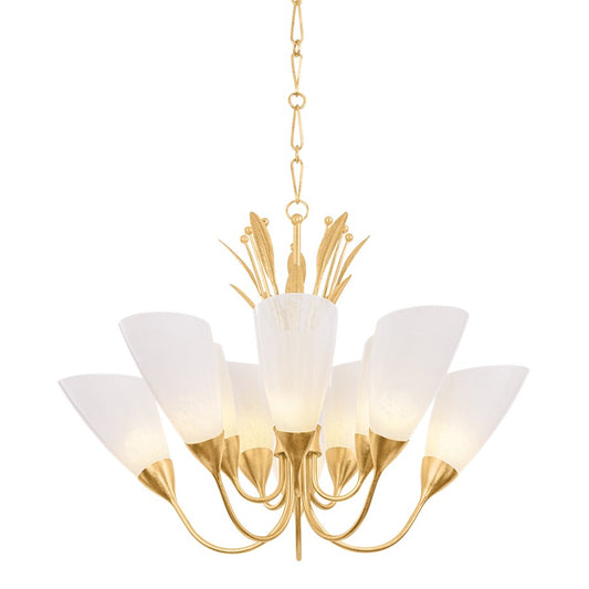 Hudson Valley Forest Glen 1Lt Chandelier, Gold Leaf/Seeded Cloud - 9542-VGL