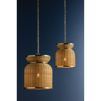 Hudson Valley Parkchester 1Lt 13" Pendant, Aged Brass/Rattan - 9913-AGB