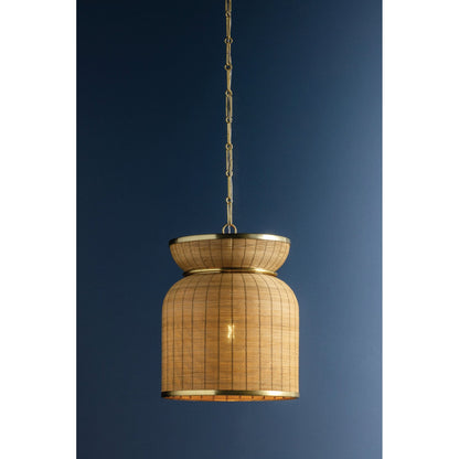 Hudson Valley Parkchester 1Lt 13" Pendant, Aged Brass/Rattan - 9913-AGB