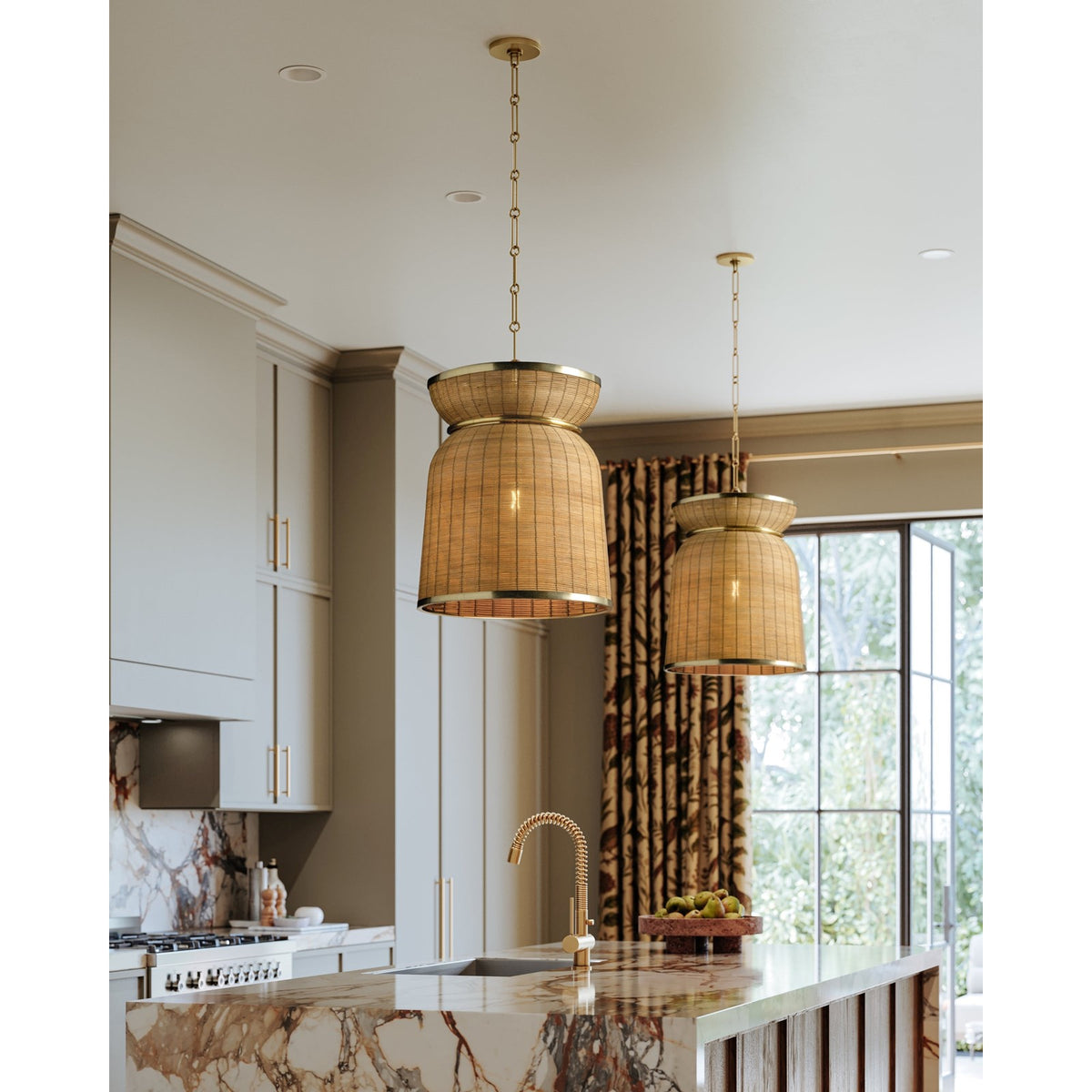 Hudson Valley Parkchester 1Lt 13" Pendant, Aged Brass/Rattan - 9913-AGB