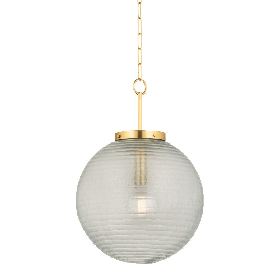 Hudson Valley Falls Mills 1Lt 20" Pendant, Aged Brass/Clear Etched - 9920-AGB