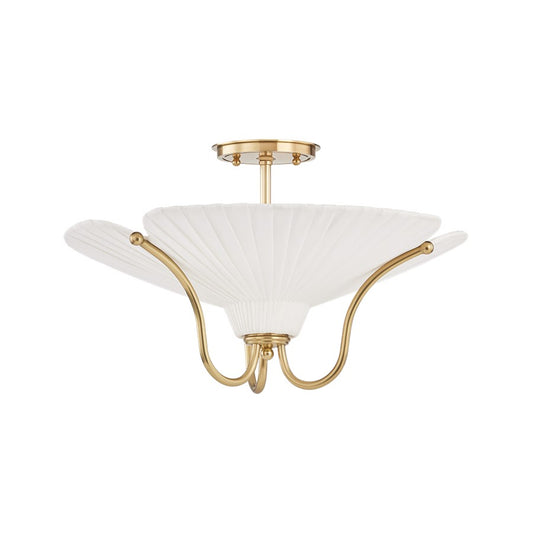 Hudson Valley Gerhard 3Lt Semi Flush Mount, Aged Brass/Ivory Linen - AH4619-AGB
