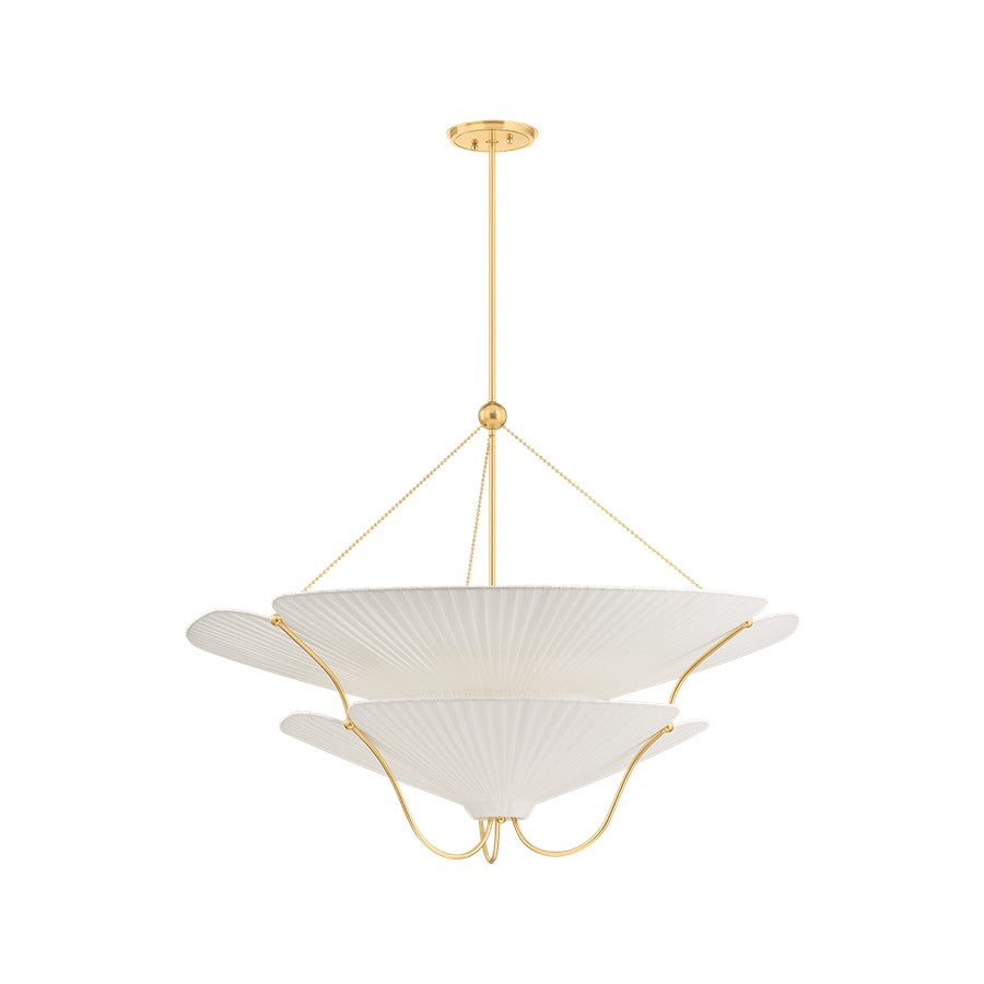 Hudson Valley Gerhard 9Lt Chandelier, Aged Brass/Ivory Linen - AH4640-AGB