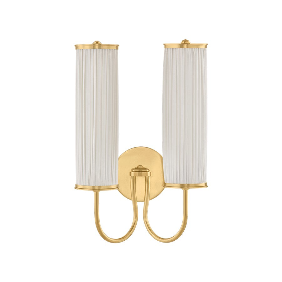 Hudson Valley Elaine 2Lt Wall Sconce, Aged Brass/Ivory Silk - AH5017-AGB