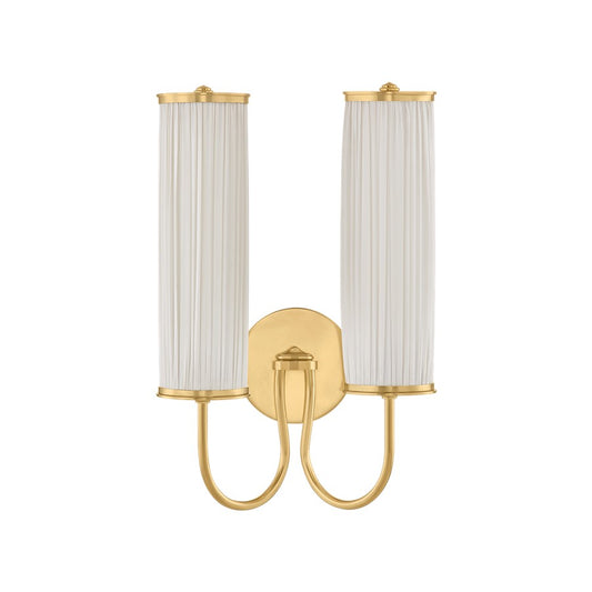 Hudson Valley Elaine 2Lt Wall Sconce, Aged Brass/Ivory Silk - AH5017-AGB