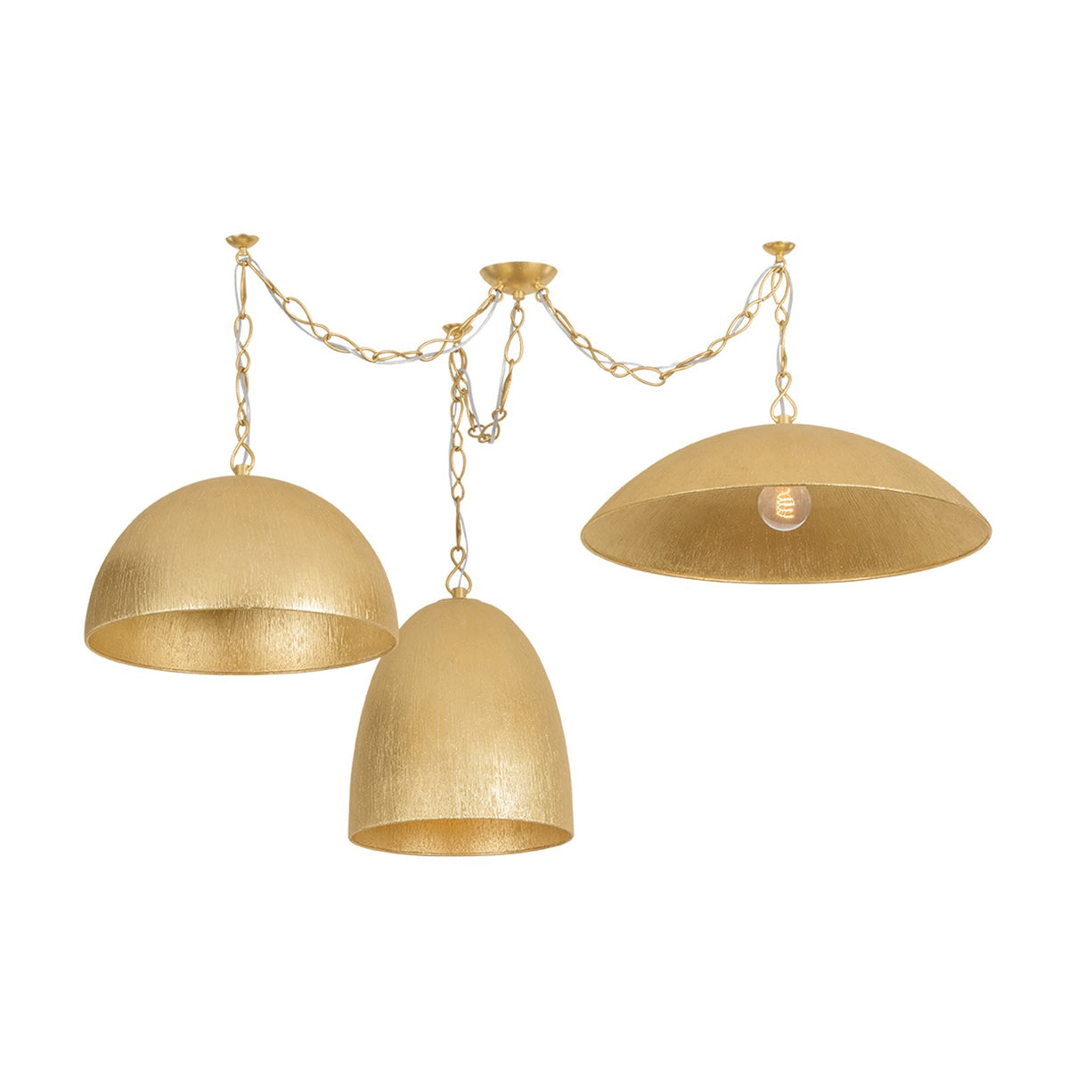 Hudson Valley Eve 54in 3-Light Chandelier | Modern Vintage Gold Leaf and Textured Warm Silver | Dining Room & Entryway | Model BKO1402-VGL-TWL