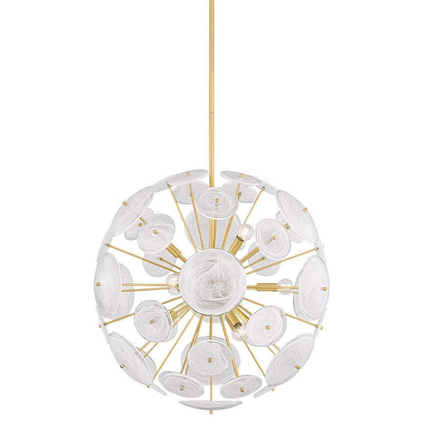 Mitzi Tamara 9 Light Chandelier, Aged Brass/Remolino Blanco - H1004809-AGB