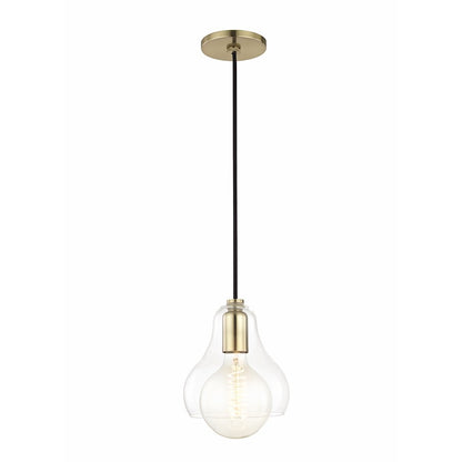 1 Light Pendant, Aged Brass/Clear