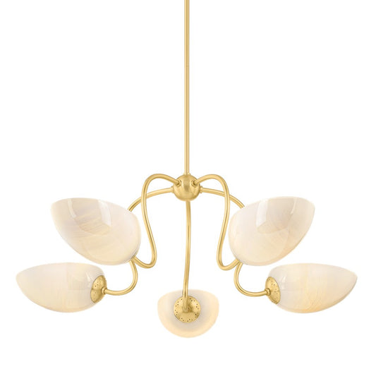 Mitzi REVA 5 Light Chandelier, Aged Brass/Cloud - H1064805-AGB