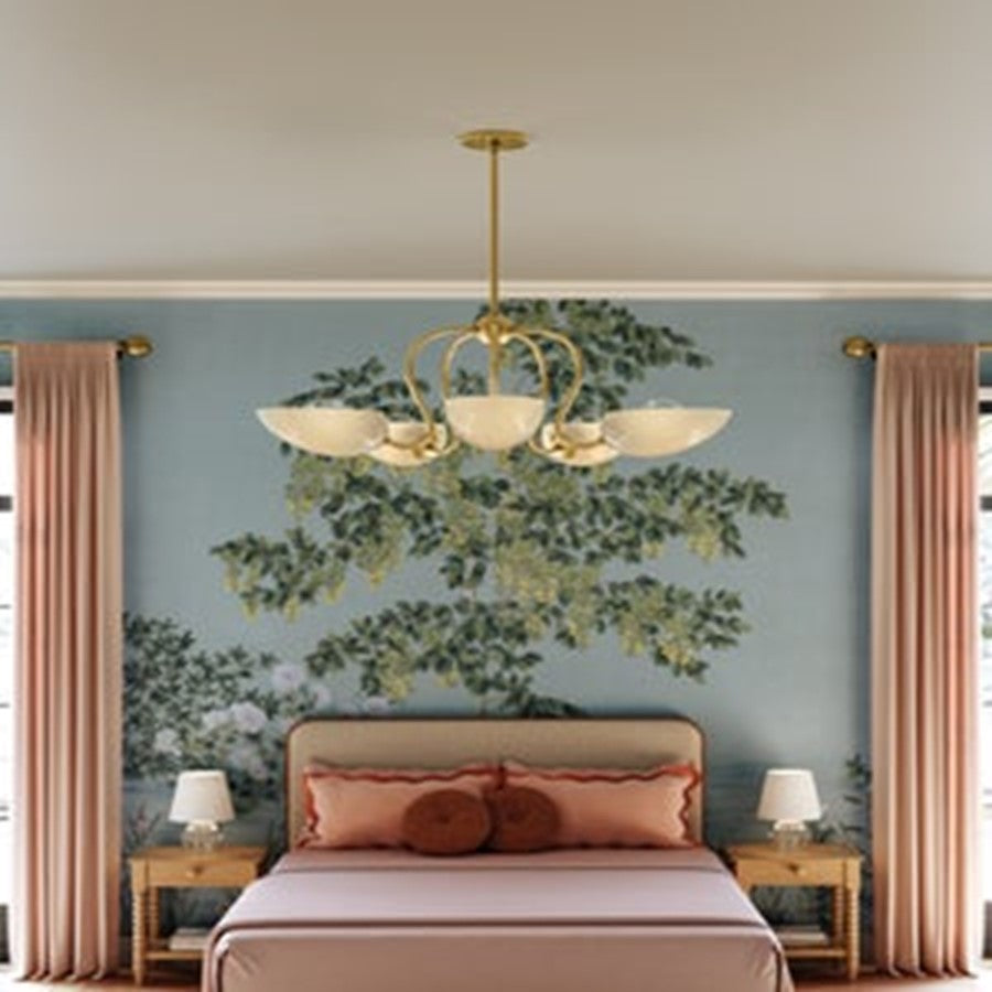 Mitzi Reva 5 Light Chandelier, Aged Brass/Cloud