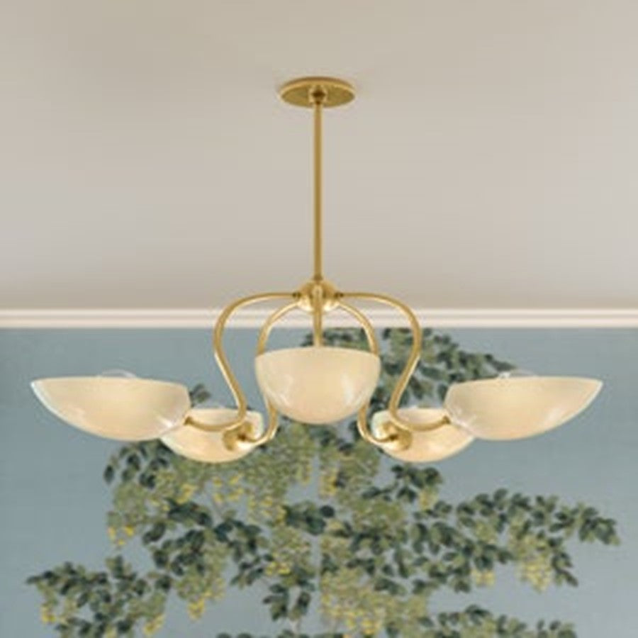 Mitzi Reva 5 Light Chandelier, Aged Brass/Cloud