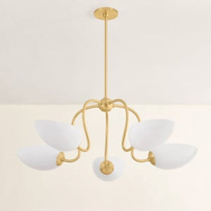 Mitzi Reva 5 Light Chandelier, Aged Brass/Cloud