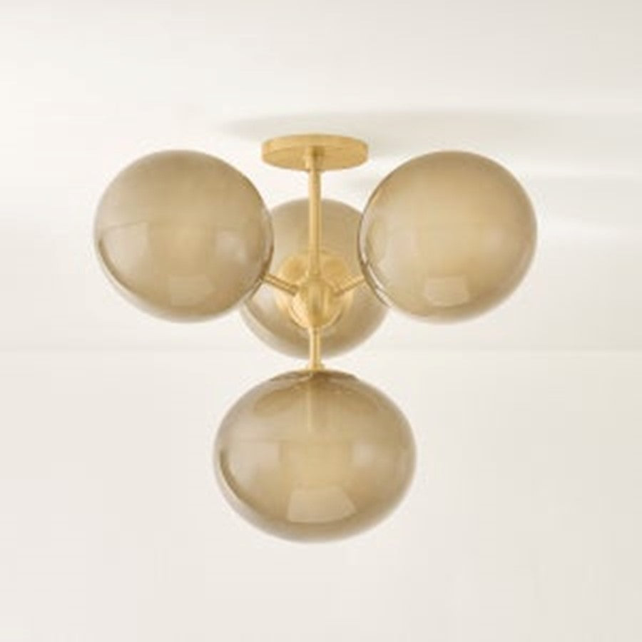 Mitzi Zaley 4 Light Semi Flush, Aged Brass/Light Bronze
