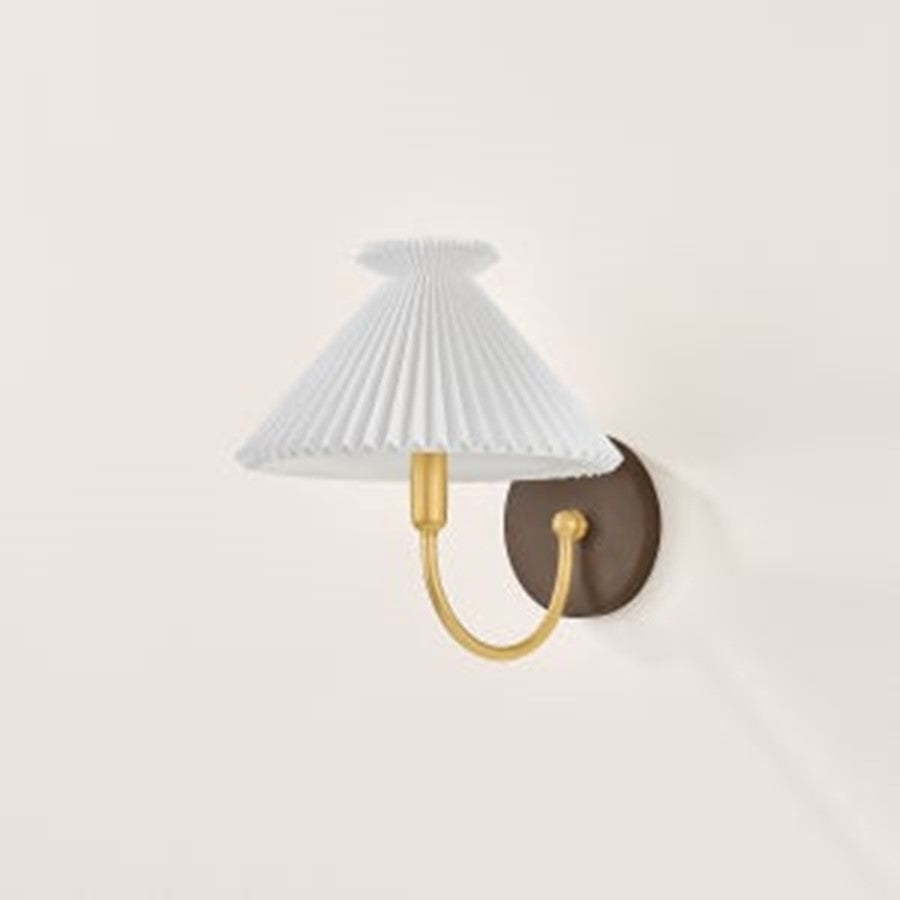 Mitzi Acacia 1 Light Wall Sconce, Aged Brass/White Linen