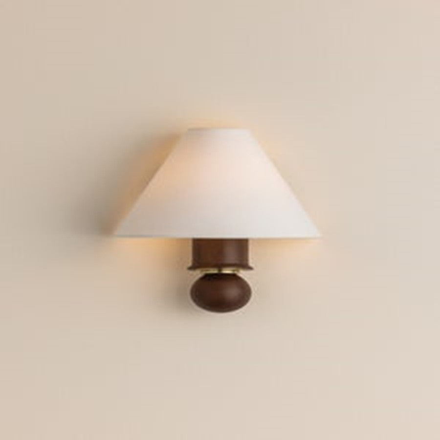 Mitzi Candice 1 Light Wall Sconce, Aged Brass/White Linen