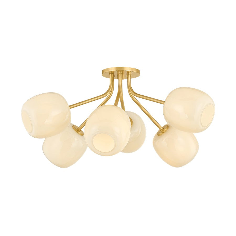 Mitzi Lisette 6 Light Semi Flush, Aged Brass/Cream Opal Glossy - H1092606-AGB