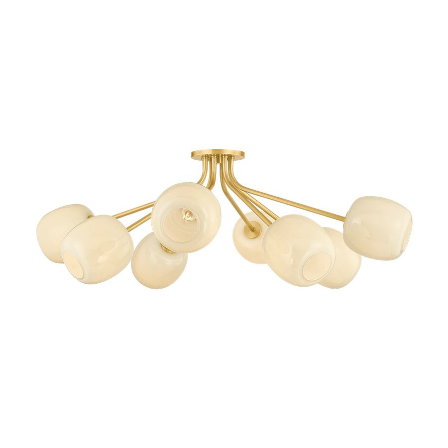 Mitzi Lisette 8 Light Semi Flush, Aged Brass/Cream Opal Glossy - H1092608-AGB