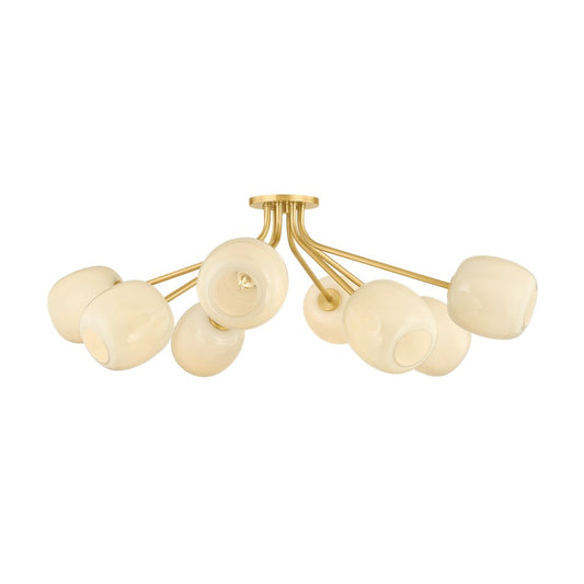 Mitzi Lisette 8 Light Semi Flush, Aged Brass/Cream Opal Glossy - H1092608-AGB