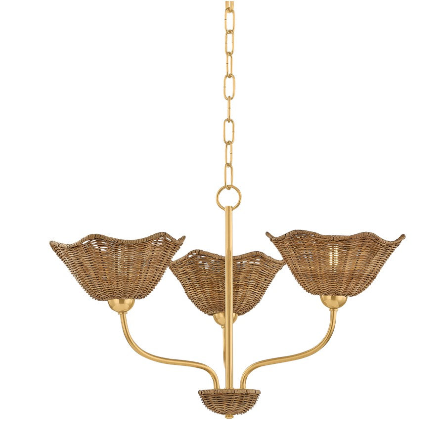 Mitzi Kehlani 3 Light Chandelier, Aged Brass/Light Natural Wicker - H1101803-AGB
