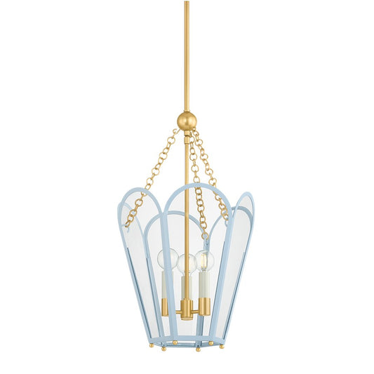 Mitzi Clarisse 3 Light Lantern, Aged Brass/Clear/Blue - H1132703-AGB-SAO