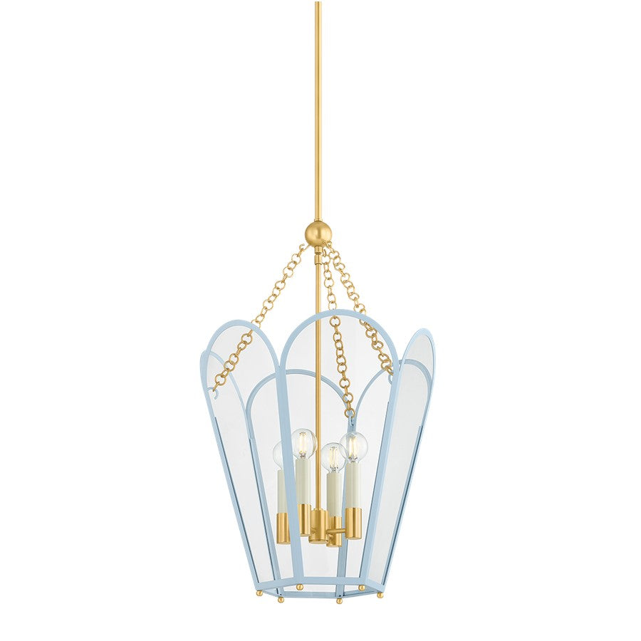 Mitzi Clarisse 4 Light Lantern, Aged Brass/Clear/Blue - H1132704-AGB-SAO