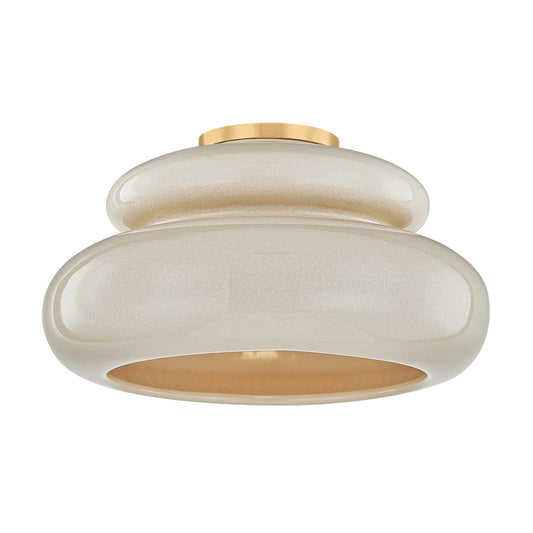 Mitzi Pia 1 Light Semi Flush, Aged Brass/Butter Crackle