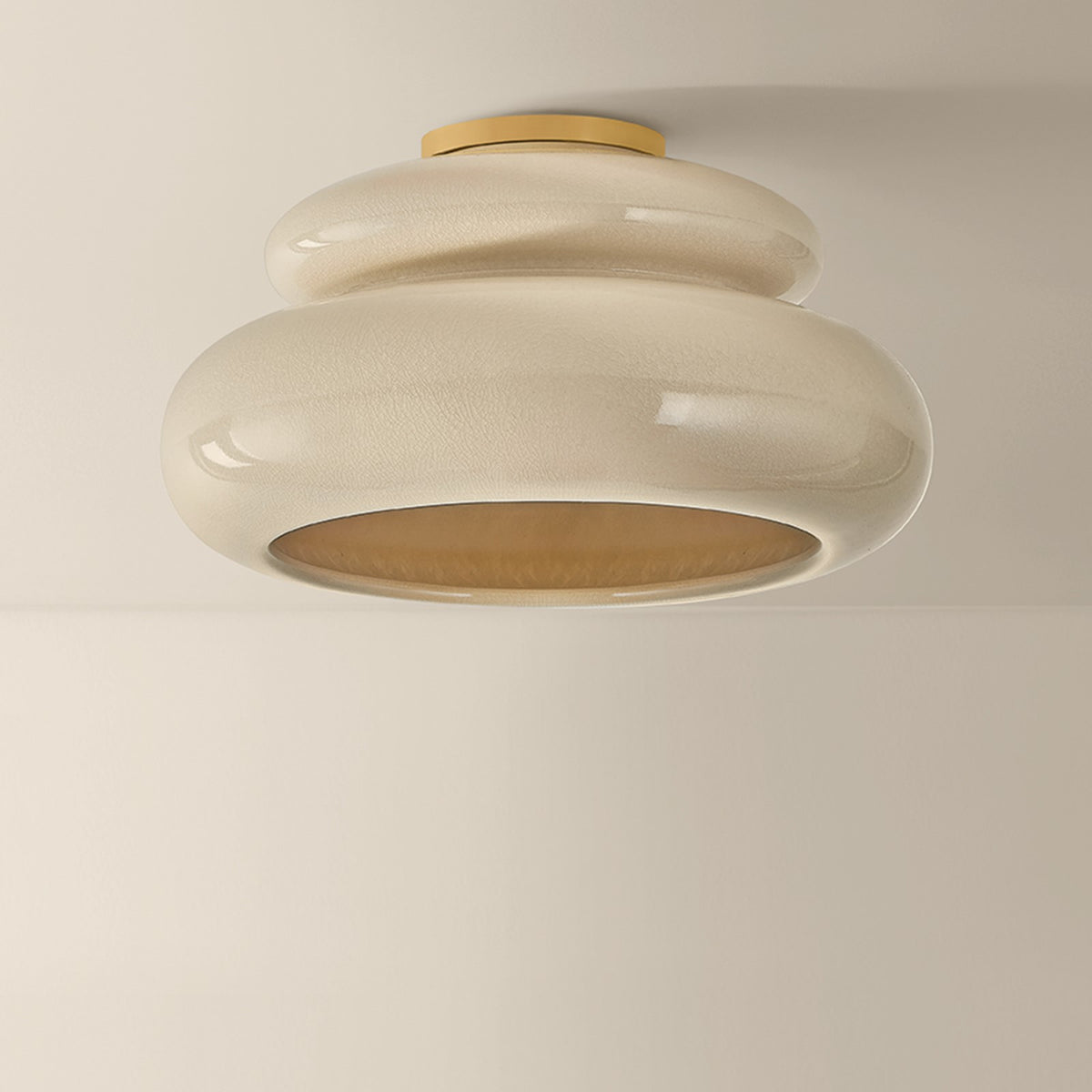 Mitzi Pia 1 Light Semi Flush, Aged Brass/Butter Crackle - H1145501-AGB/CBR