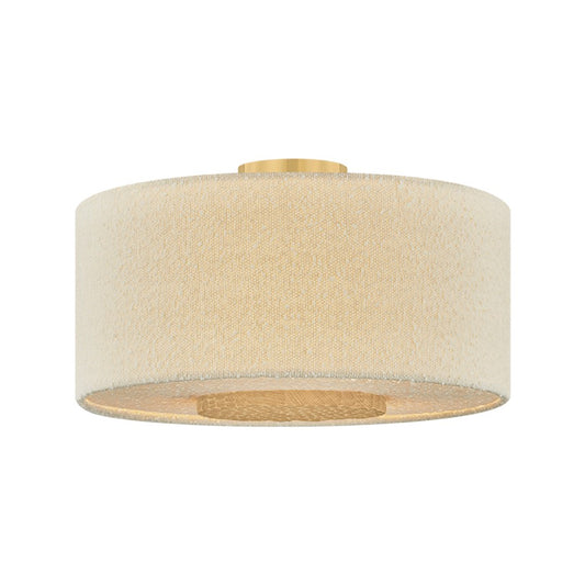 Mitzi Miller 3 Light Flush Mount, Aged Brass/Textured Linen - H1153503-AGB
