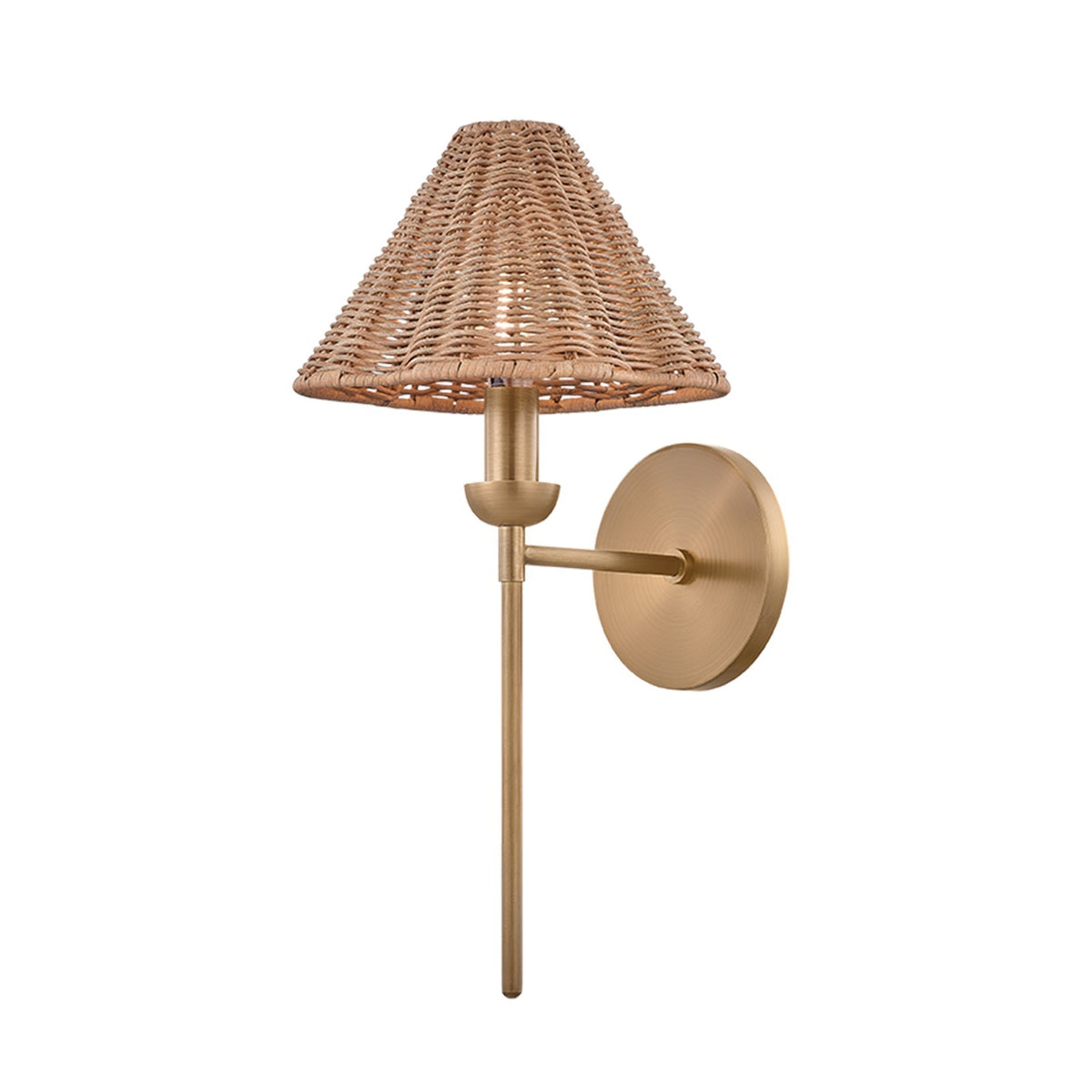 Mitzi Annmarie 1-Light Wall Sconce | Vintage Natural Wicker and Patina Brass | Bedroom & Hallway Accent Light | 8 x 15.75 in | Model H1161101-PBR