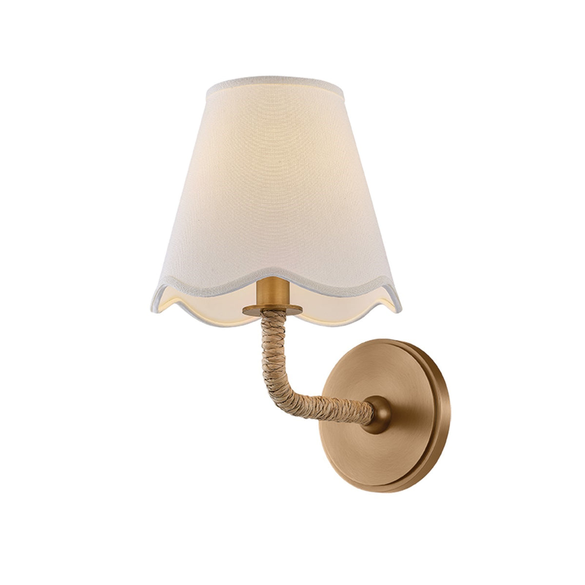 Mitzi Olia 1-Light Wall Sconce | Raffia-Wrapped Patina Brass and Off-White Linen | Bedroom & Hallway Accent Light | Model H1171101-PBR