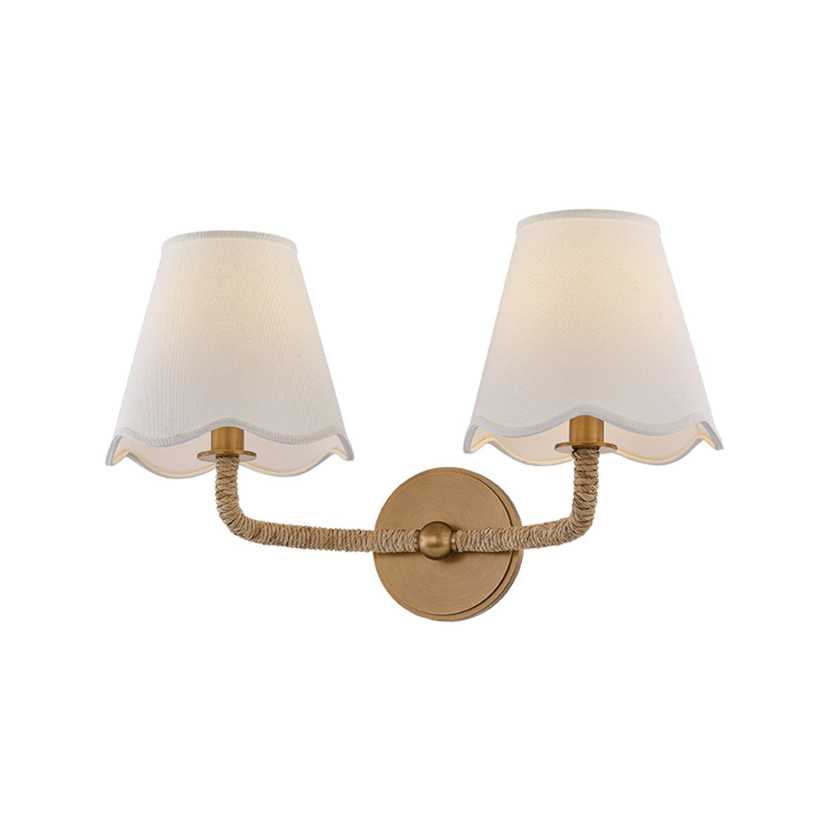 Mitzi Olia 18in 2-Light Wall Sconce | Patina Brass and Off White Linen | Bedroom & Hallway Accent Light | 18.25 x 10.5 in | Model H1171102-PBR