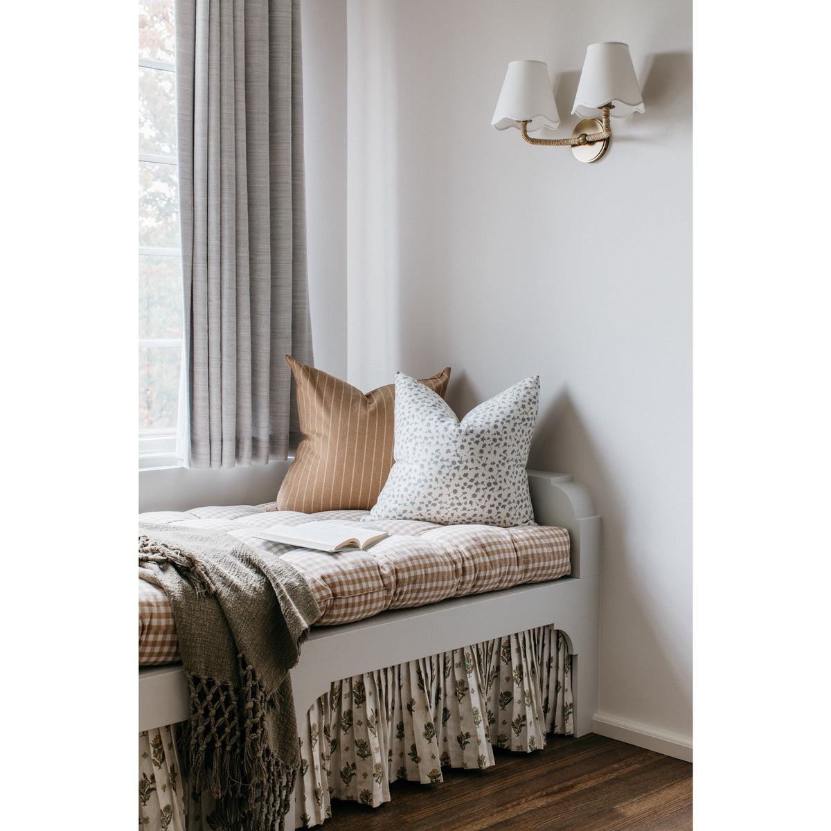 Mitzi Olia 18in 2-Light Wall Sconce | Patina Brass and Off White Linen | Bedroom & Hallway Accent Light | 18.25 x 10.5 in | Model H1171102-PBR