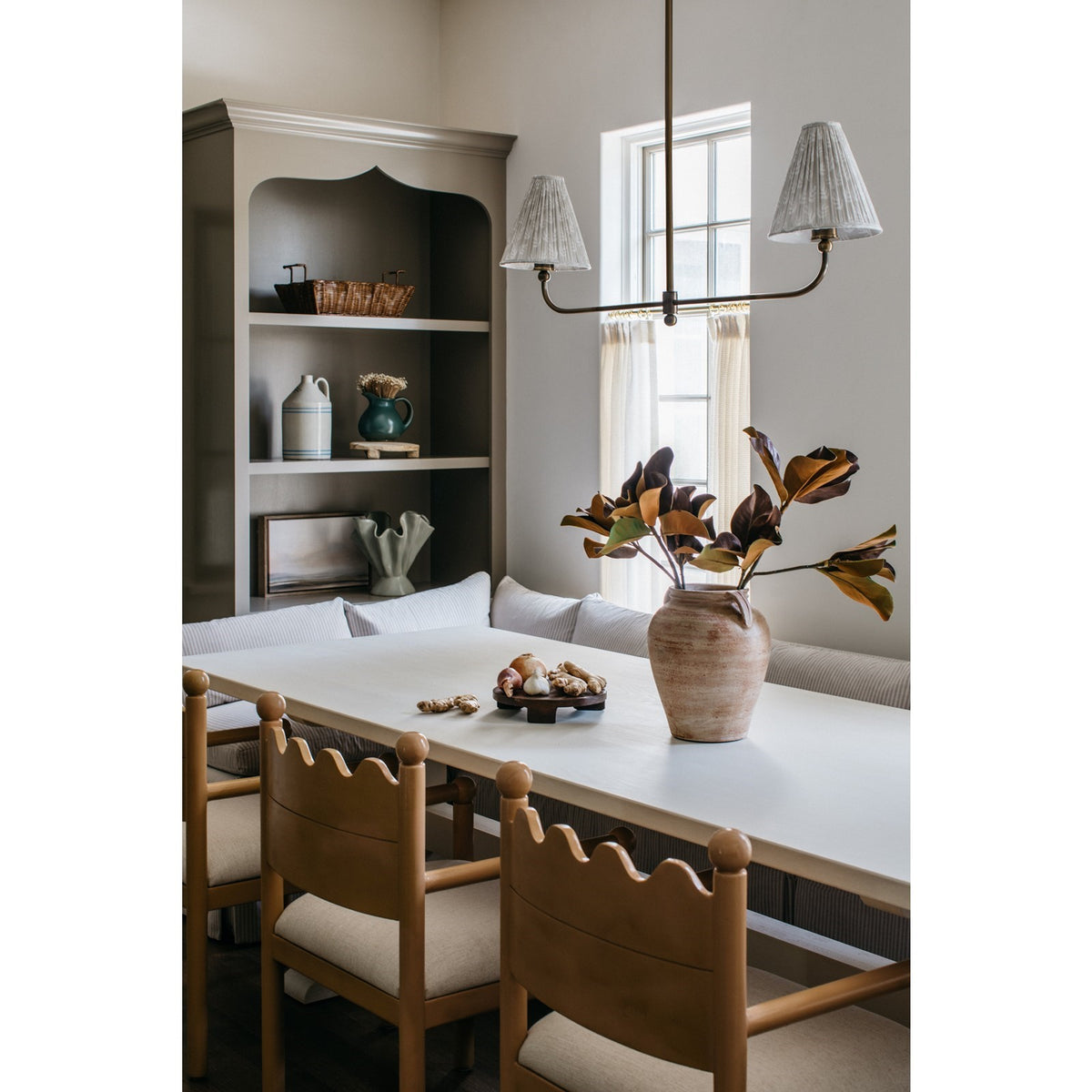 Mitzi Ryle 44in 2-Light Linear Chandelier | Patina Brass and Mae Print Textile | Kitchen Island & Dining Room | 44 x 8.5 x 15 in | Model H1175902B-PBR