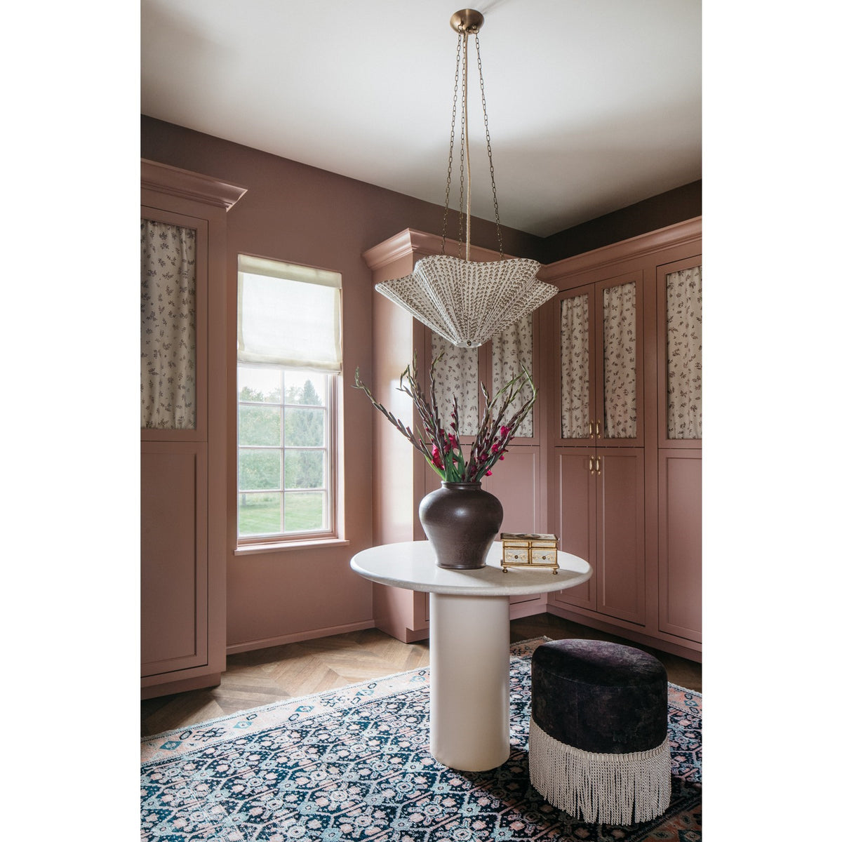Mitzi Elle 30in 3-Light Pendant | Transitional Patina Brass and Leo Print Textile | Kitchen Island & Dining Room | Model H1176703B-PBR