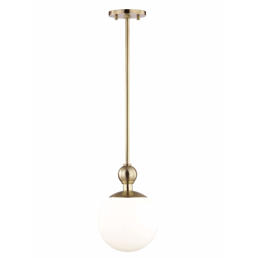 1 Light Pendant, Aged Brass/White