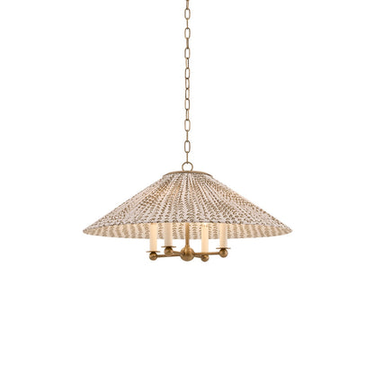 Mitzi Isla 27in 4-Light Chandelier | Transitional Patina Brass and Leo Print Textile | Dining Room & Bedroom | Model H1198804B-PBR
