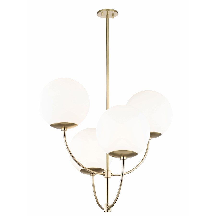 4 Light Chandelier, Aged Brass