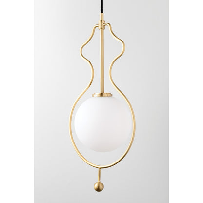 1 Light Pendant, Aged Brass/Opal