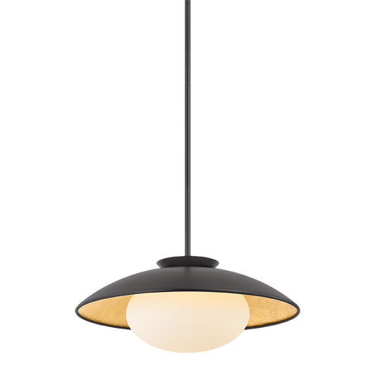 Mitzi Cadence 21in 1-Light Pendant | Minimalist Black Steel and Opal Matte Glass | Kitchen Island & Dining Room | 21 x 9 in | Model H368701L-BK-GL