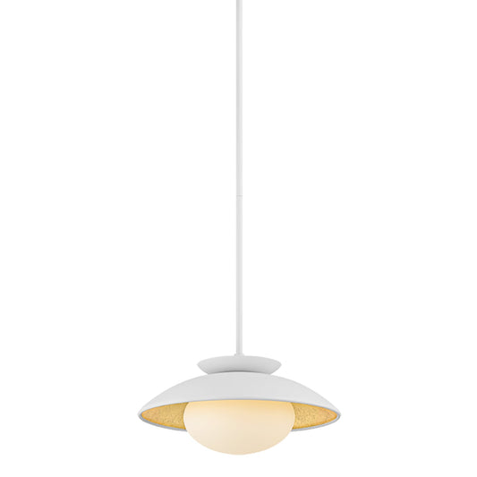 Mitzi Cadence 14in 1-Light Pendant | White Steel and Opal Matte Glass with Gold Leaf Interior | Kitchen Island & Dining Room | Model H368701S-WH-GL