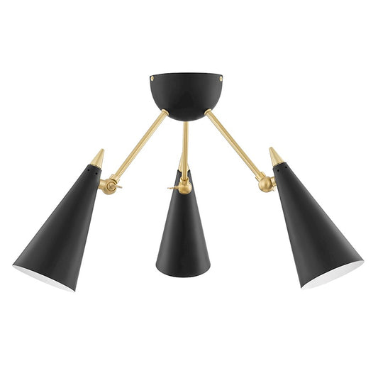 Mitzi Moxie 3 Light Semi Flush Mount, Aged Brass/White Shade - H441603-AGB-WH